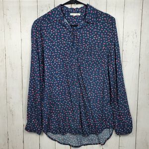 Beach Lunch Lounge Alana Heart and Kiss Print Button Down Womens Size Small Blue